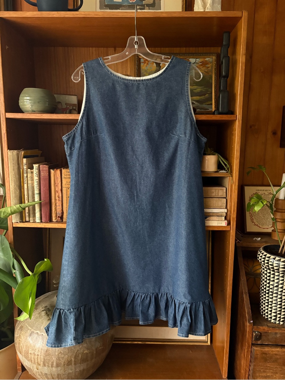 CottageCore Farmhouse Handmade Denim Ruffle Dress L